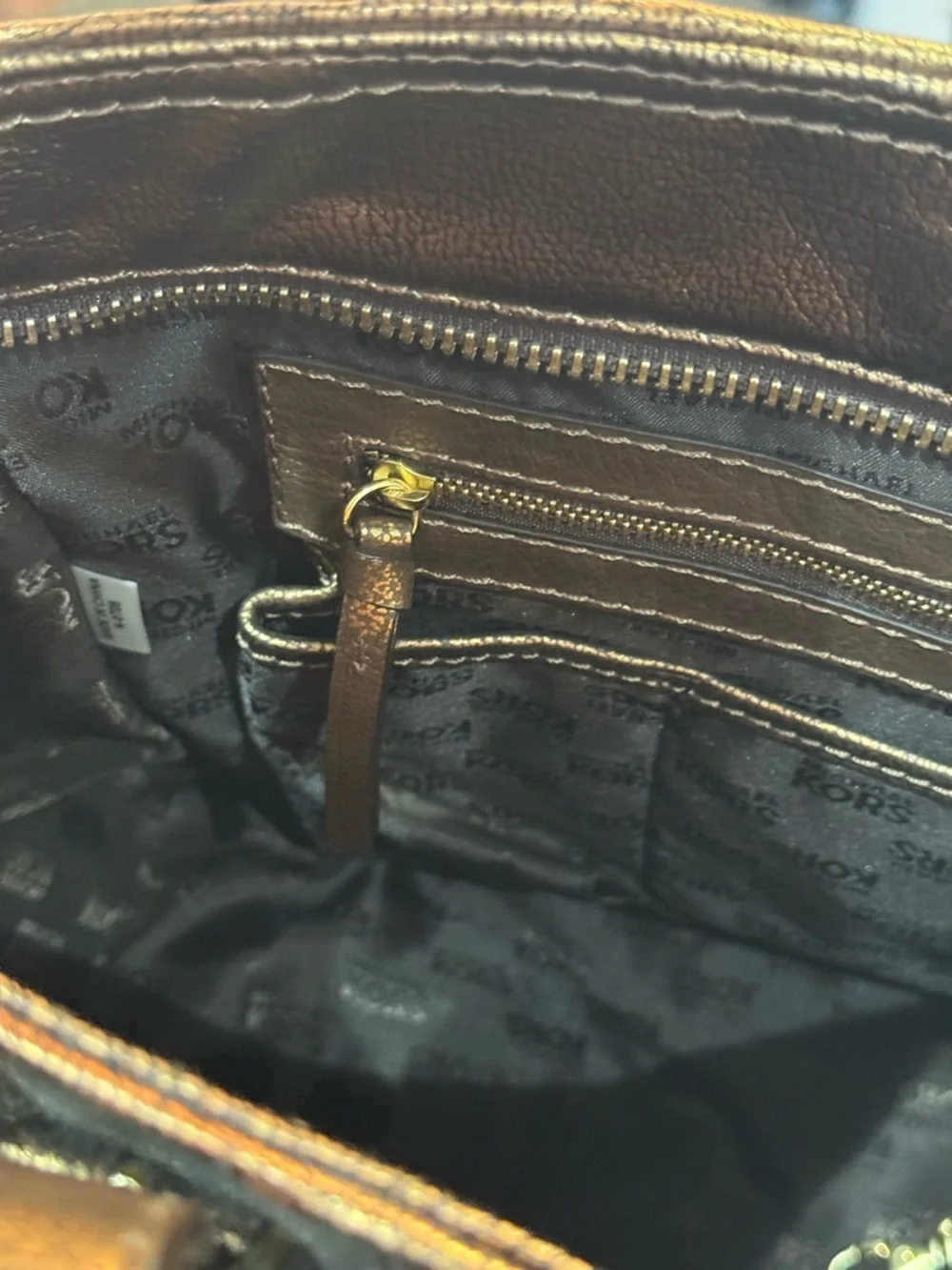 Vintage Michael Kors Brown & Gold Logo Tote with Snake-Print Center